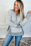 Thermal Stripe Button Henley Neck Top