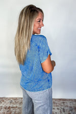 Washed Ribbed Short-Sleeve Top - Ocean Blue