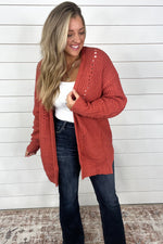 Effortless Over-Sized Knit Cardigan - Rust