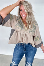 Vintage Charm - Embroidery Patch Gauze Top