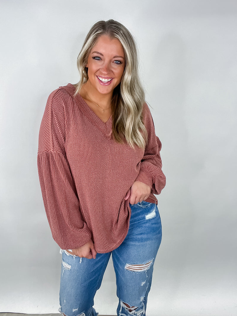 Cedar Wood Two Tone Otto Ribbed V-Neck Oversized Knit Top