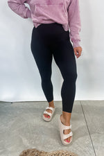 Microfiber Wide Waistband Leggings - Black