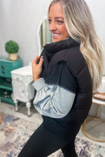 Quilted Cropped Puffer Vest - Black