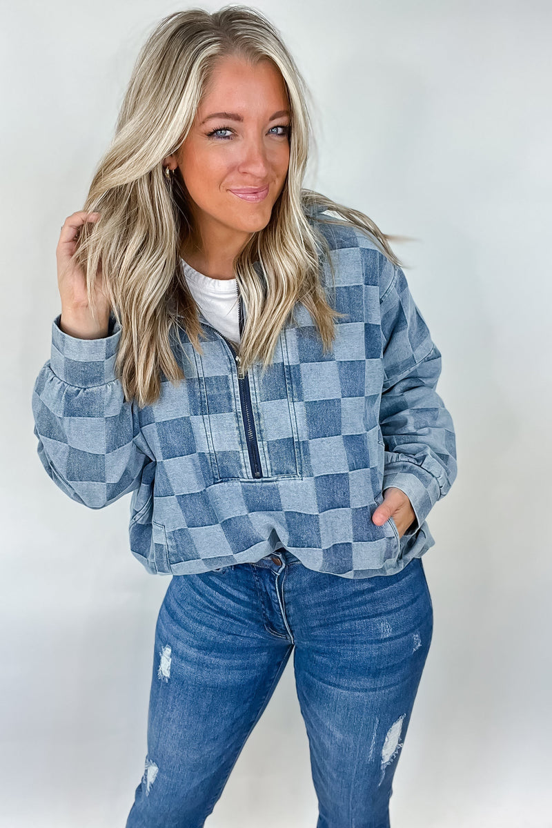 Checkmate Denim Half-Zip Hoodie