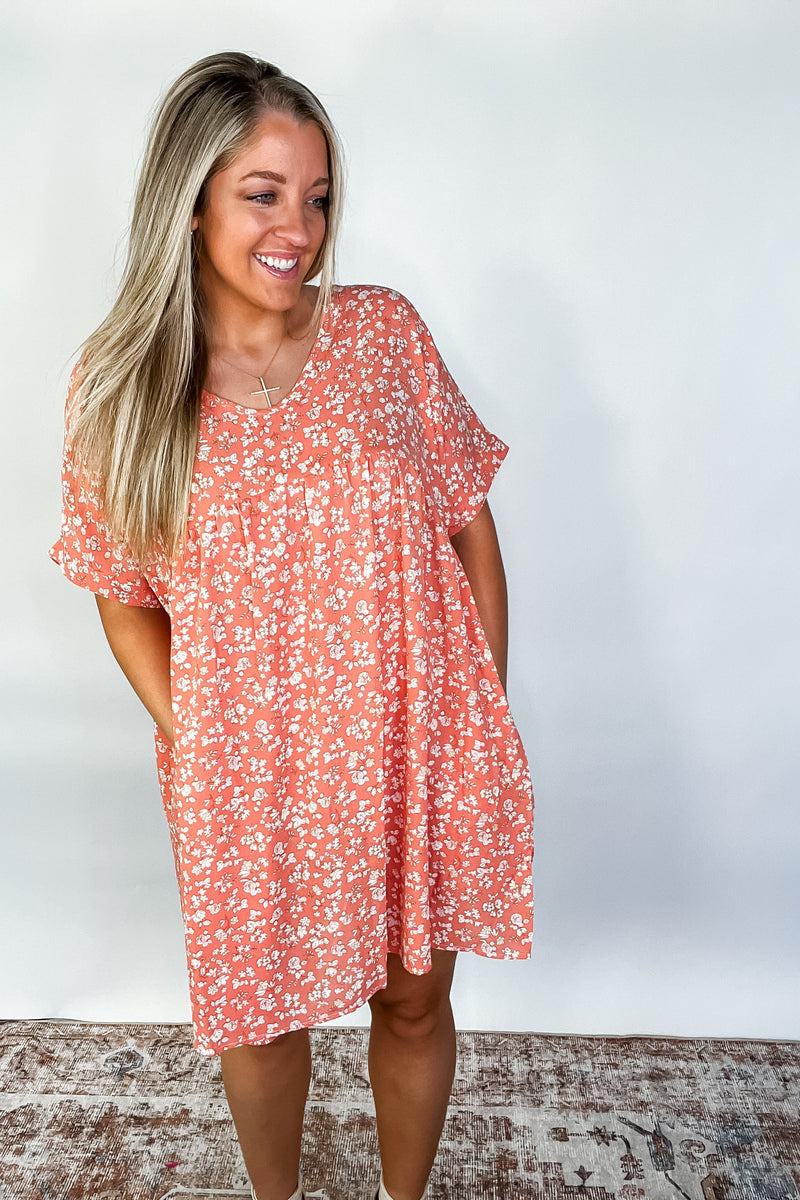 Rodeo Lights Dolman Sleeve Dress in Coral Floral