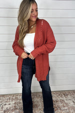Effortless Over-Sized Knit Cardigan - Rust
