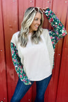 Festive Blooms - Stripe and Floral Color Block Long Sleeve Top