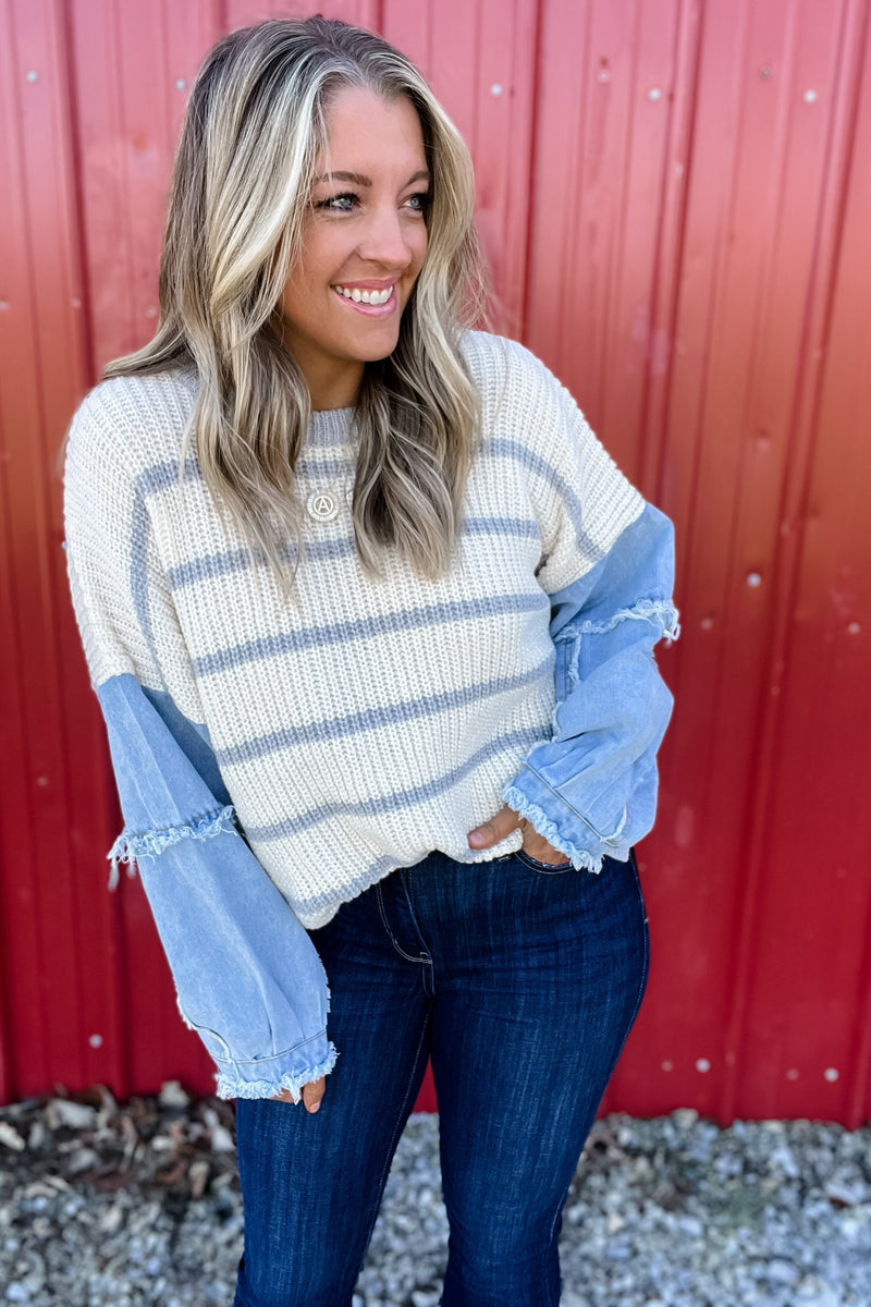 Stripe Multi Texture Sweater Top