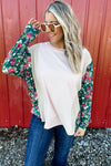 Festive Blooms - Stripe and Floral Color Block Long Sleeve Top