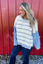 Stripe Multi Texture Sweater Top