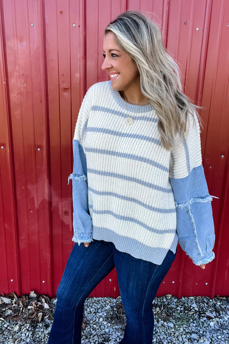 Stripe Multi Texture Sweater Top