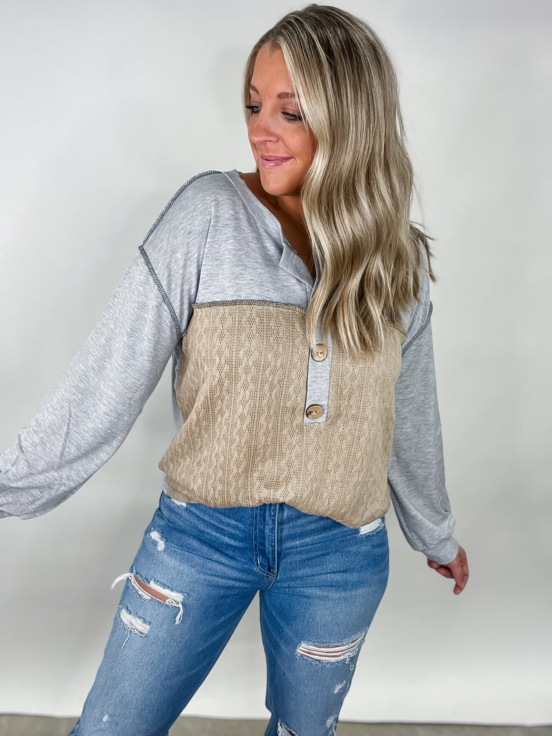 Cotton French Terry Knit - Gray & Beige