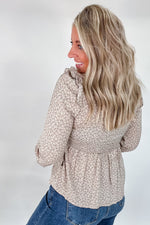 Flaunt Your Floral- Taupe Floral V-Neck Top w/ Lace Detail