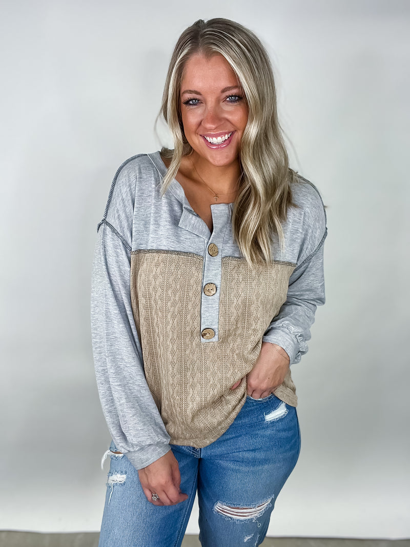 Cotton French Terry Knit - Gray & Beige