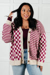 No Brainer Button Down Sweater Knit Cardigan in Magenta/Oatmeal