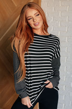 Super Clever Patchwork Striped Top in Black