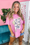 Dreamer Vintage Floral Over Sized Graphic Tee - Pink