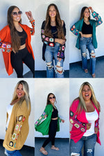 PRE-ORDER - Crochet Sleeve Cardigan {Black, Pink, Mustard, Orange, Green, Teal}