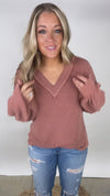 Cedar Wood Two Tone Otto Ribbed V-Neck Oversized Knit Top