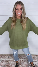 Drop Shoulder Ribbed Trim Oversized Sweatshirt - Olive