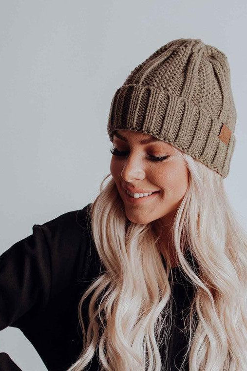Keep Me Cozy- Ivory/Olive/Red/Heathered Tan Knit Beanie