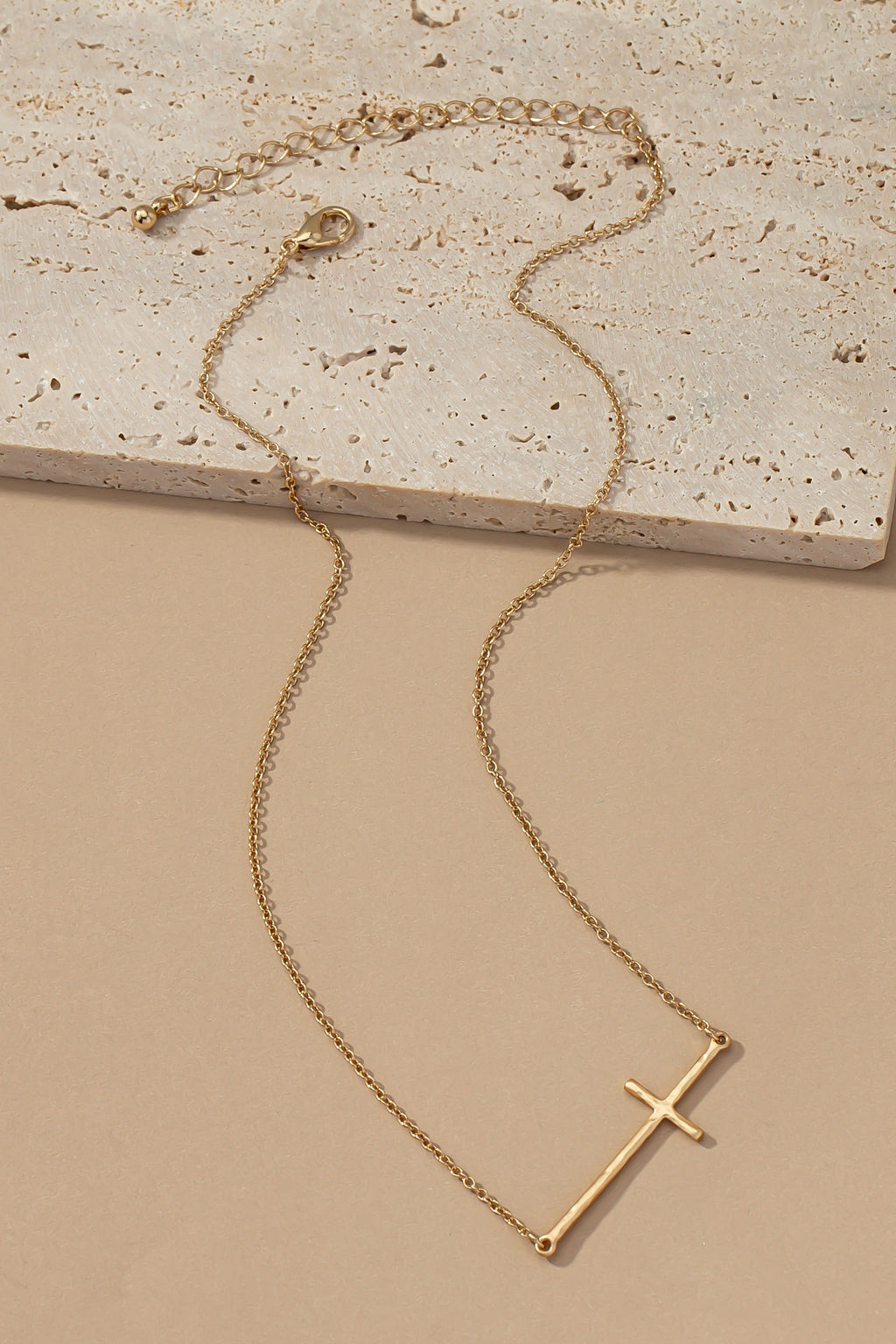 Hammered Sideways Cross Necklace - {Silver & Gold}