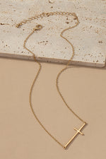 Hammered Sideways Cross Necklace - {Silver & Gold}