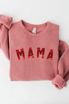 Metallic MAMA- {Mauve & Heather Gray} Red Metallic Graphic Sweatshirt