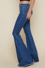 The Chrissy's- Denim Mid Rise Bell Bottom Jeans w/ Raw Hem