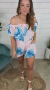 Looking For A Luau- {White/Green & Blush/Blue} Tropical Off-Shoulder Romper