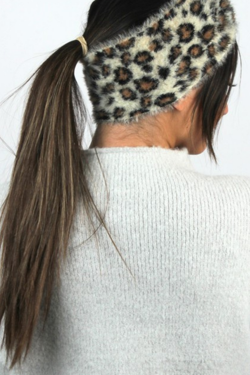 Leopard Twist Fuzzy Head Wrap
