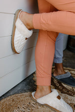 Fluffy Feet- {Off White & Tan} Cable Knit House Slippers w/ Faux Fur Lining