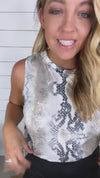 Feeling Rattled- Taupe Snake Print Silky Sleeveless Top w/ Cinched Sides