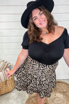 Shake It Up- Black & Taupe Brushstroke Print Layered Skirt