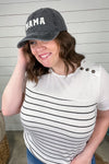 Stand By Me- Ivory Striped Top w/ Shoulder Button Detail