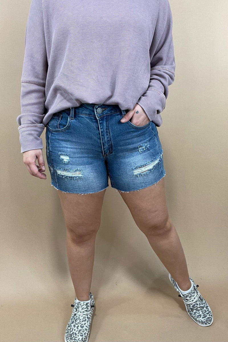 The Lisa's- Mid Rise Distressed Cut Off Shorts