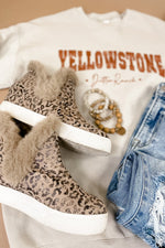 Getting Ahead- Taupe Leopard Fur Lined Wedge Sneakers