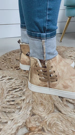 Back In Action- Tan Tie-Dye Zip Up High-Top Sneakers w/ Lace Up Detail