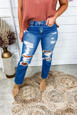 The Sasha's- Medium Wash Distressed Relaxed Fit Straight Leg Jeans
