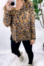 Crowd Pleaser- Brown Leopard Print Knitted Long Sleeve Top