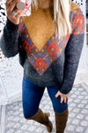 Christmas Sweater - Mustard/Charcoal with Chevron Design