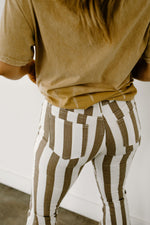 Festival Fun- Ivory & Taupe Striped Bell Bottom Jeans