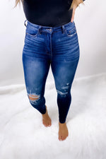 The Natalie's- Dark Wash High Rise Distressed Skinny Jeans