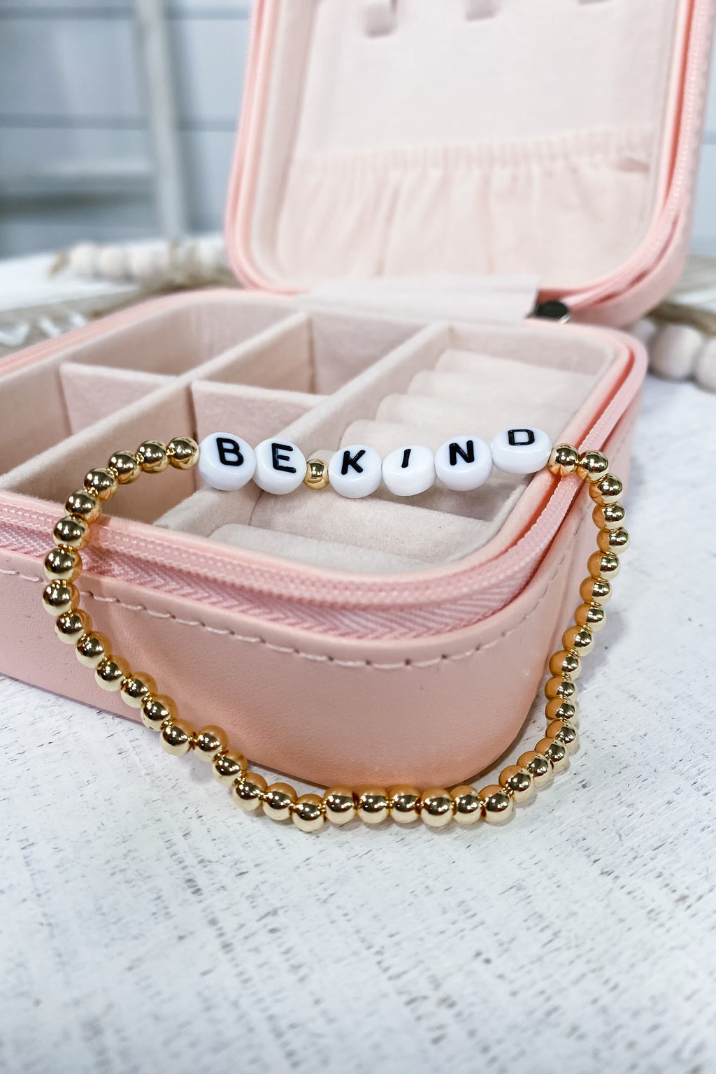 Be Kind- Gold Beaded Letter Bracelet
