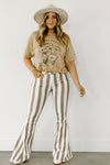 Festival Fun- Ivory & Taupe Striped Bell Bottom Jeans