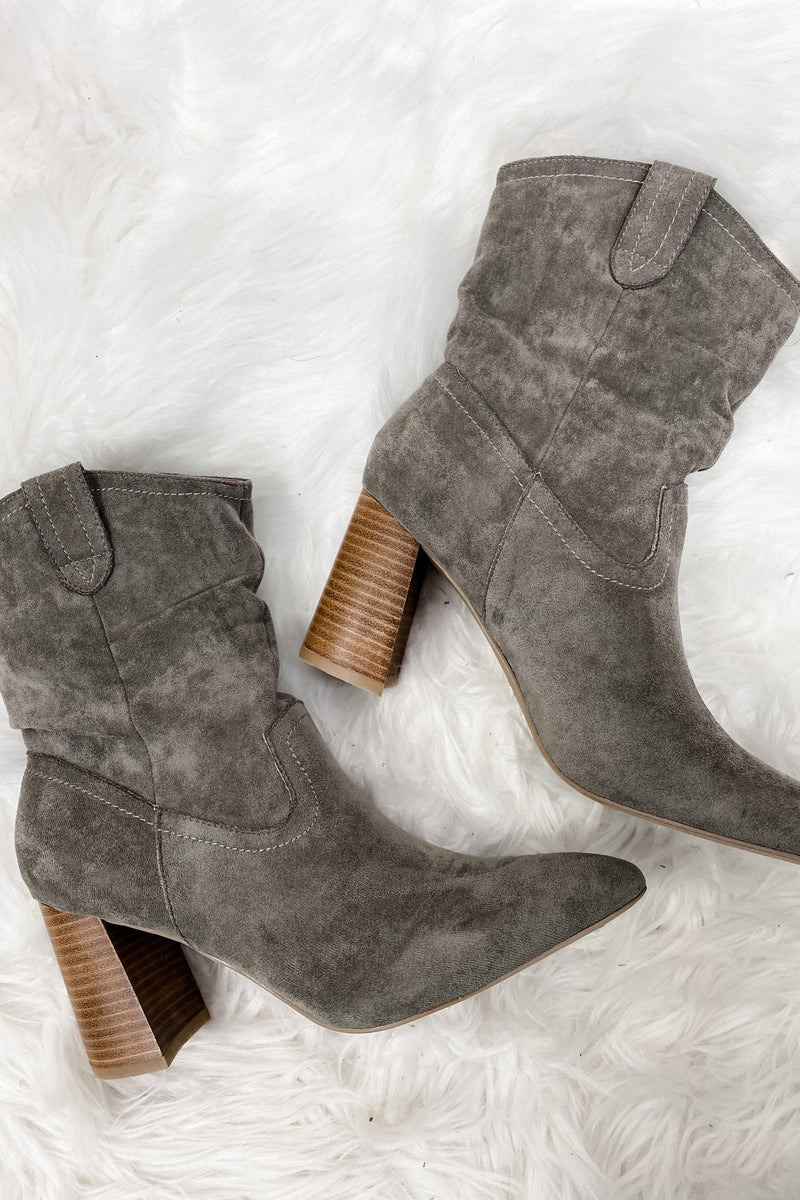 PerSUEDE Me- Gray Suede Pointed Toe Booties