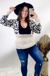 Life On The Run- Oatmeal Sweater w/ Leopard Block Sleeves
