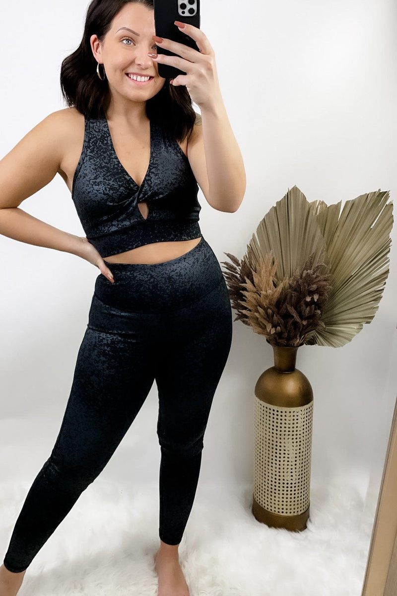 My Time To Shine- {Sports Bra OR Leggings} Charcoal Shimmer Workout Set