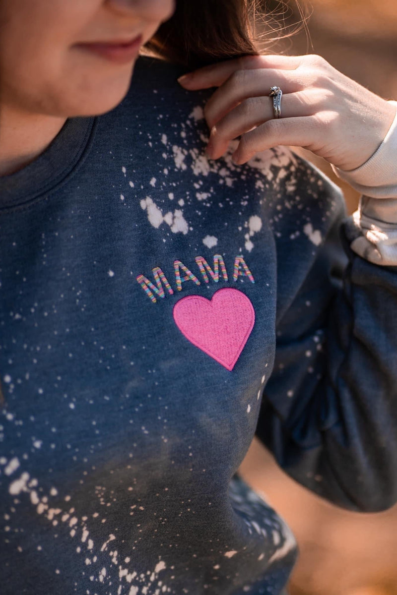 Mama - Bleached Navy Sweatshirt w/ Embroidered Detail