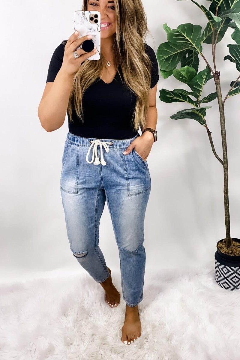 The Jalie's- LIGHT Distressed Boyfriend Cargo Cropped Jeans